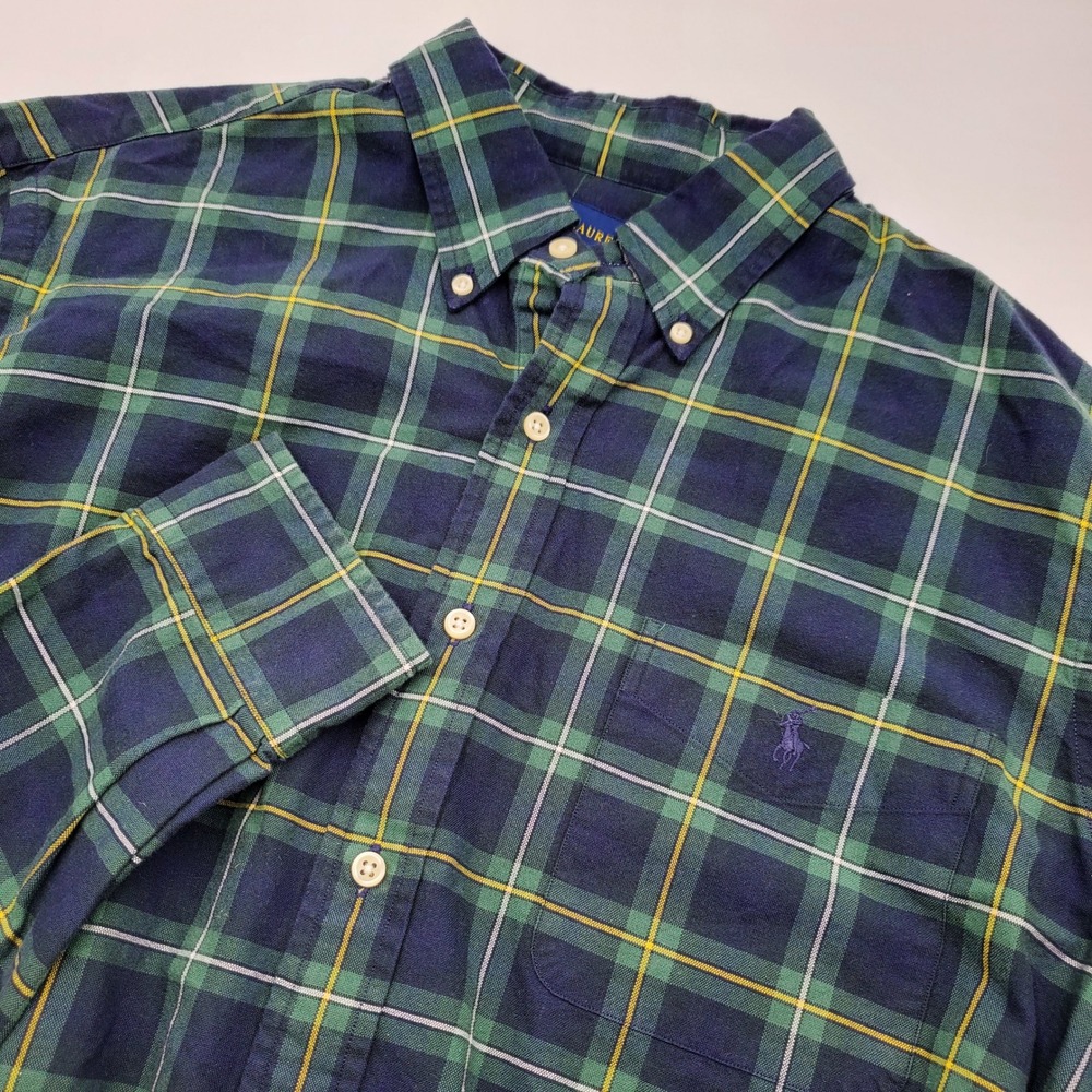 Polo Ralph Lauren Mens Classic Fit Plaid Button Down Shirt Navy Green Large